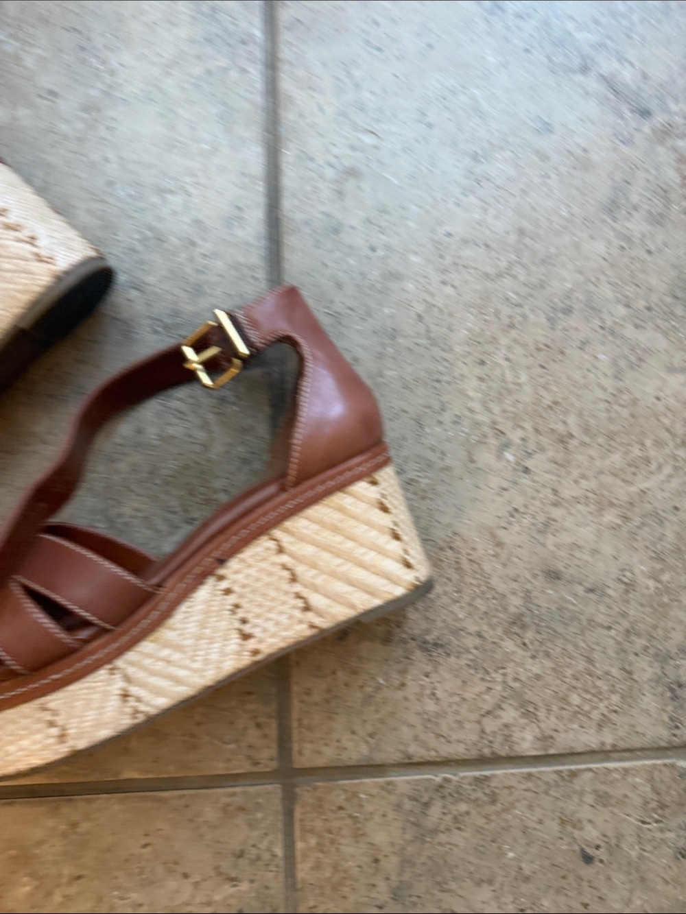 Vince Camuto Cognac Leather Wedge Sandals with Ankle Strap - Picture 3 of 5